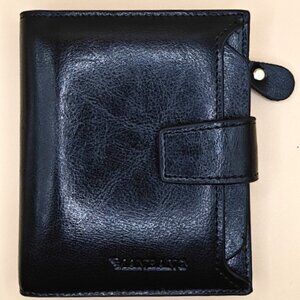 Wallet Leather RFID Blocking Small Trifold Zipper Pocket ID Window-Black